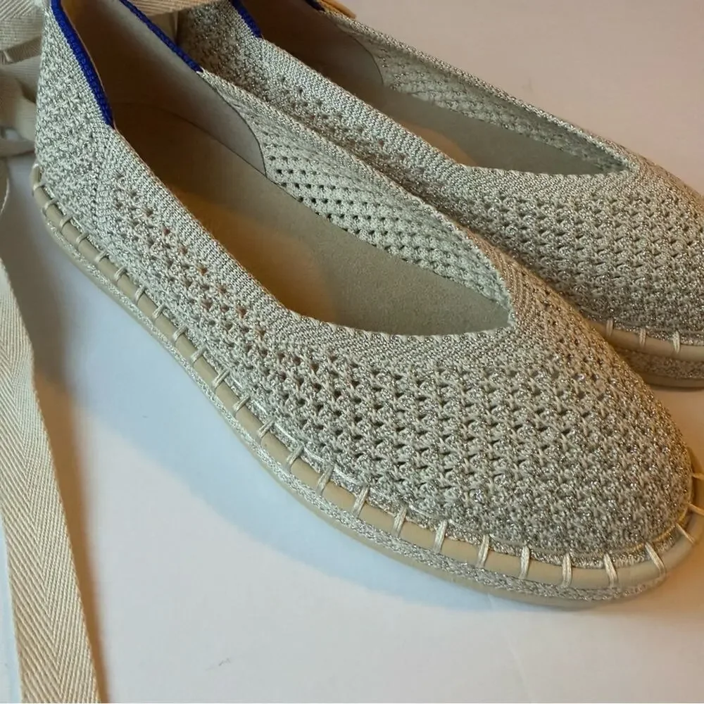 Rothy's Women's cream gold espadrilles ballet wrap flats